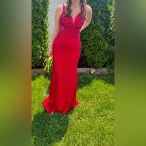 Faviana red prom dress size 8 and altered - original price $500